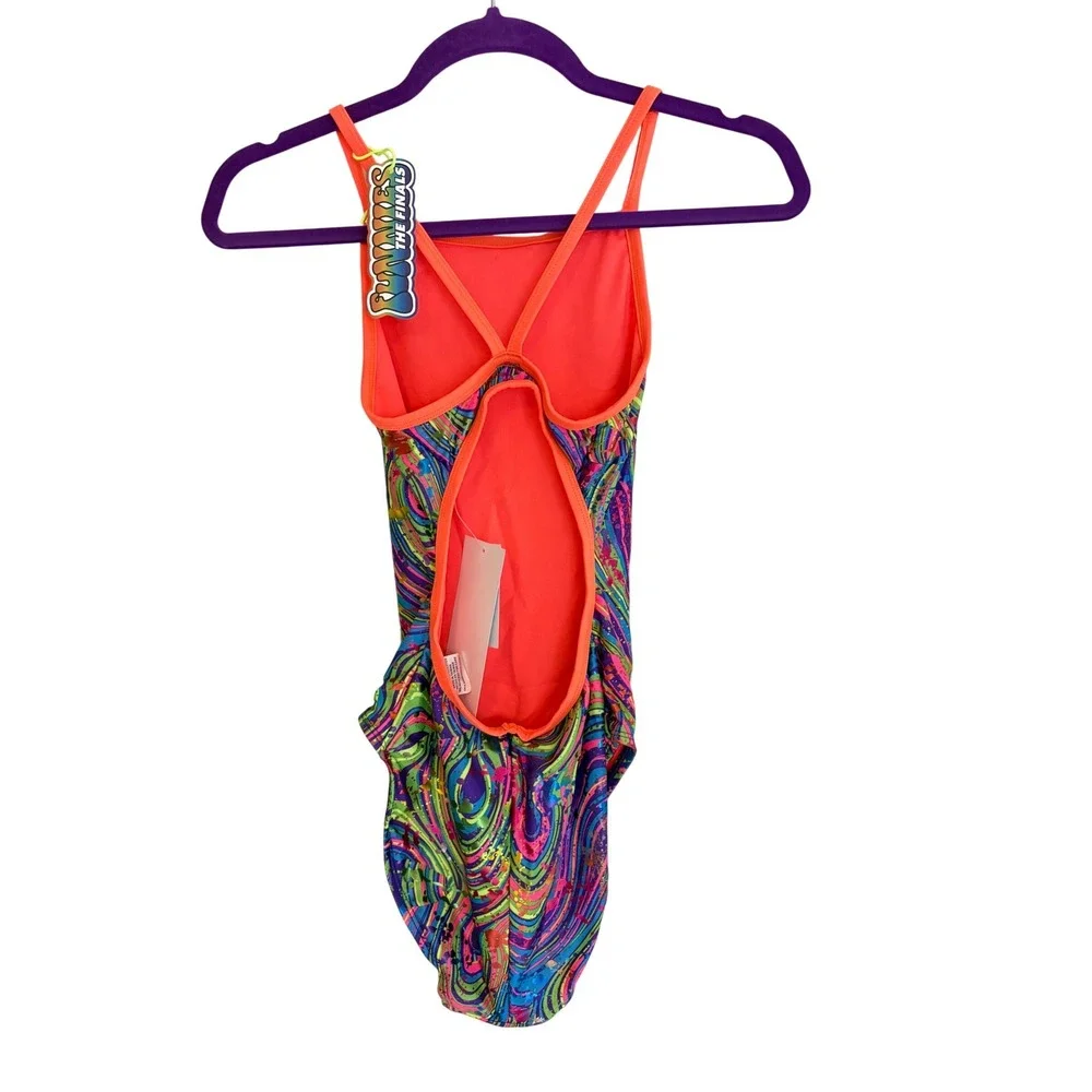 The Finals Radical Foil‎ Flutterback Swimsuit Multi Color Psychedelic XS 32 NWT